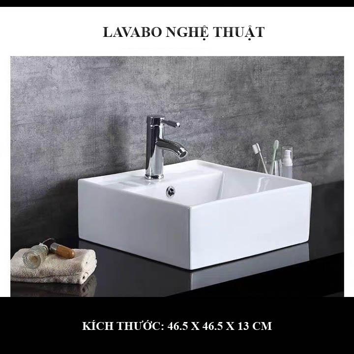 CHẬU LAVABO VUÔNG NGHỆ THUẬT - CHẬU RỬA MẶT NHÀ TẮM FULL PHỤ KIỆN