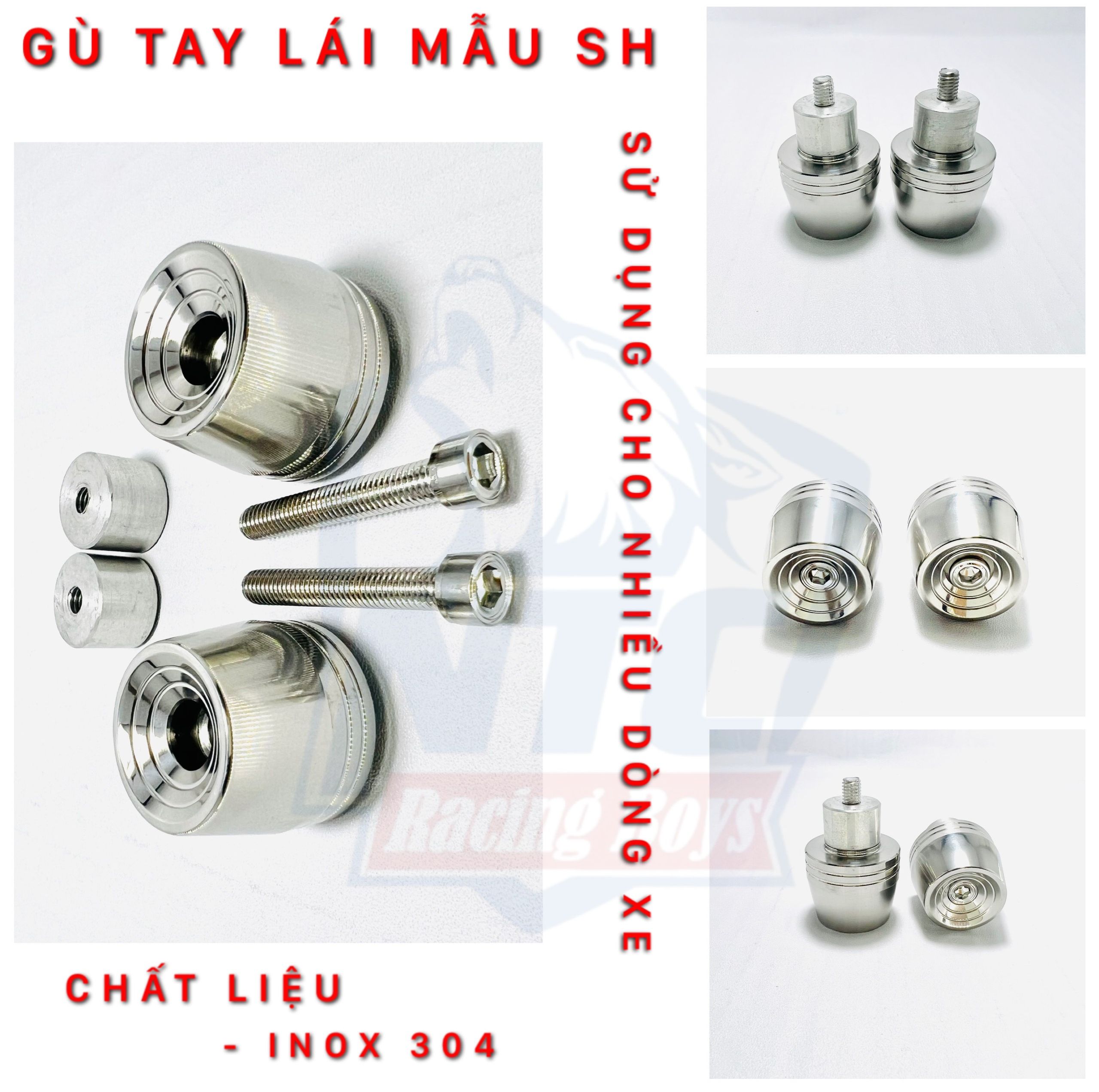 Gù tay lái, gù salaya chuẩn inox 304 không gỉ dùng gắn cho gù tay lái mọi loại xe máy vừa chống rung vừa làm kiểng, tay lái inox, gù, gud tay lái , cục gù tay lái, cuc gu tay lai, gu tay lai