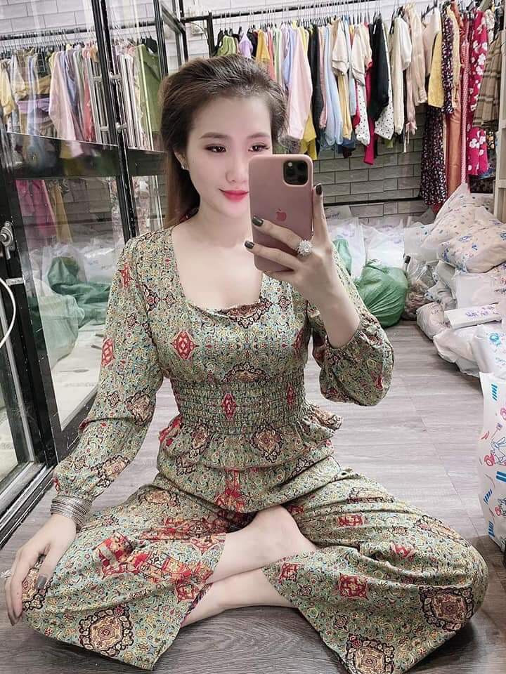 Set bộ thổ cẩm tay dài quần ống rộng ,Hmay shop