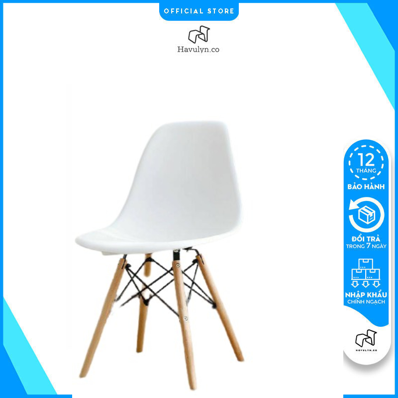 Ghế Eames Chân gỗ Đan Thép Màu Trắng Phong Cách Hiện Đại, Ghế Cafe Làm Việc Văn Phòng, Ghế Eames Nhập Khẩu HAVULYN-CF01: Ghế nhựa