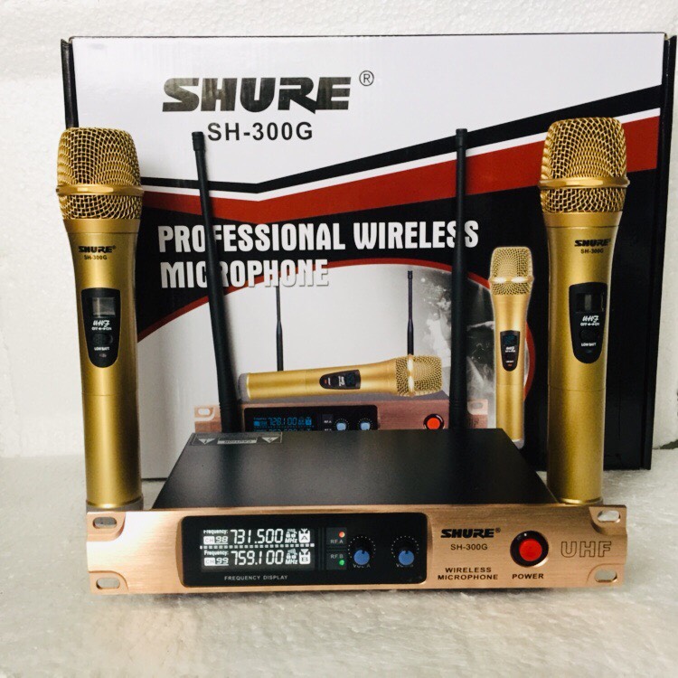[HCM][ HÀNG XỊN ] Bán Mic Hát Karaoke Micro Karaoke Không Dây Micro Karaoke Gia Đình Micro Không Dây Shure SH 300G Kèm Đầu Thu Chuyên Âmply  Hàng Xịn Thân Nhôm Sơn Vàng Ánh Kim Sang Trọng Đẳng Cấp Âm Thanh Vượt Trội