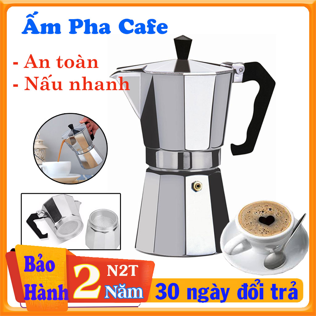 Bình pha cafe - Bình pha cà phê - Dùng để pha trà hay cà phê theo phương pháp French press ép cà phê - Bình pha cà phê Moka Pot 6 tách 300ml bằng Nhôm cao cấp Có thể sử dụng là ấm pha trà, ấm pha chè, ấm pha trà mini