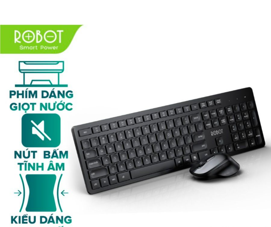 Combo bàn phím cơ và chuột quang không dây robot km4000 chuột tĩnh âm kết nối không dây 20 mét độ phân giải 1600dpi