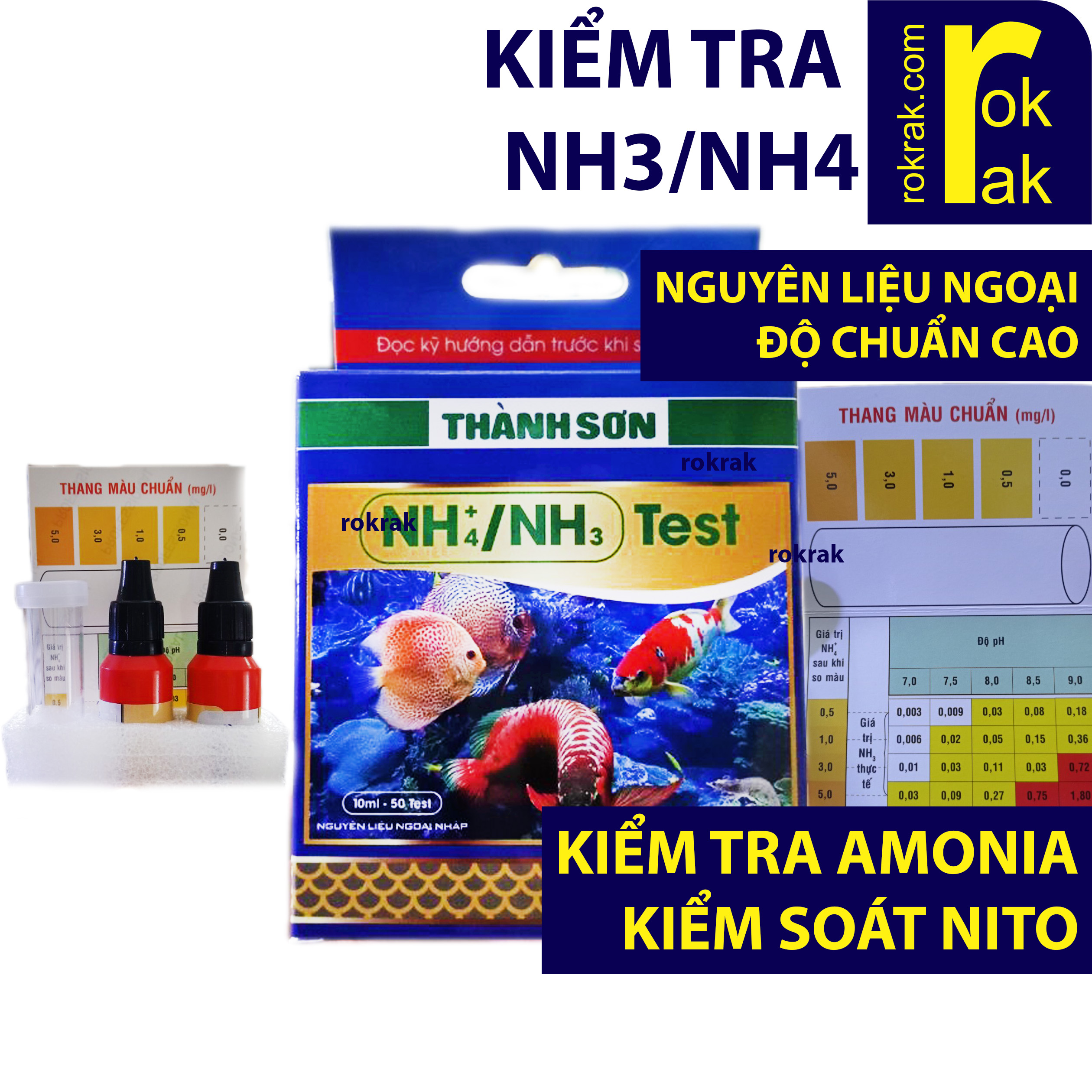 Kiểm tra nh3 nh4 đo amonia amonium test kit thành sơn cho hồ cá