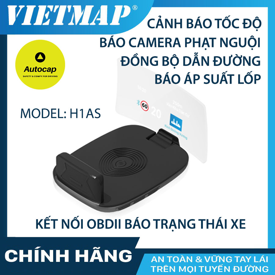 VIETMAP HUD H1AS Màn Hình Hiển Thị Thông Tin Xe Hơi có Cảnh báo thông tin giao thông dẫn đường và theo dõi áp suất lốp