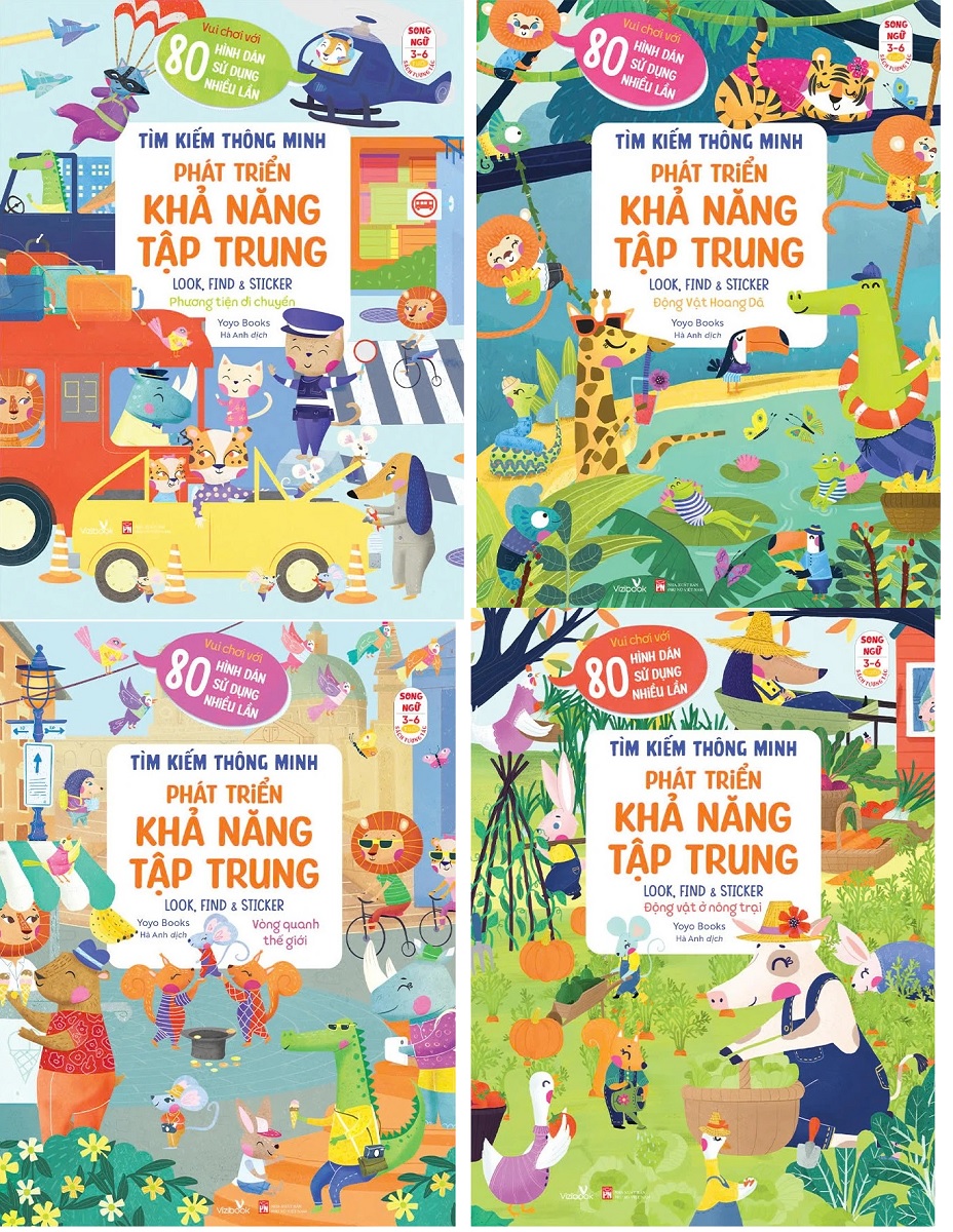 Combo 4 Cuốn Tìm Kiếm Thông Minh - Phát Triển Khả Năng Tập Trung - Look, Find & Sticker (Song Ngữ)