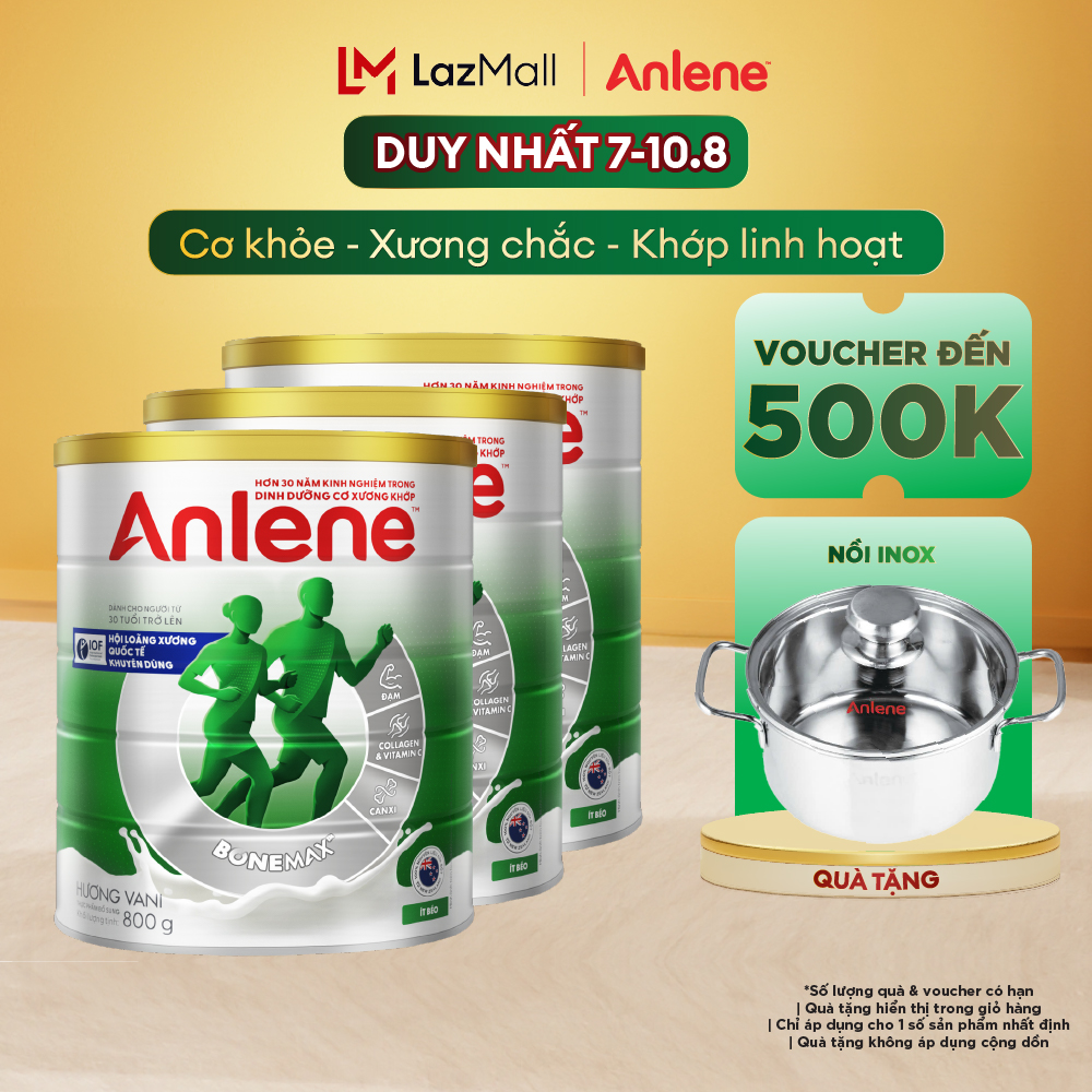 [Giảm 15% tối đa 150K cho đơn từ 550K][FREESHIP 0Đ TOÀN QUỐC] Combo 3 lon sữa bột Anlene Gold 3X Vanilla 800g