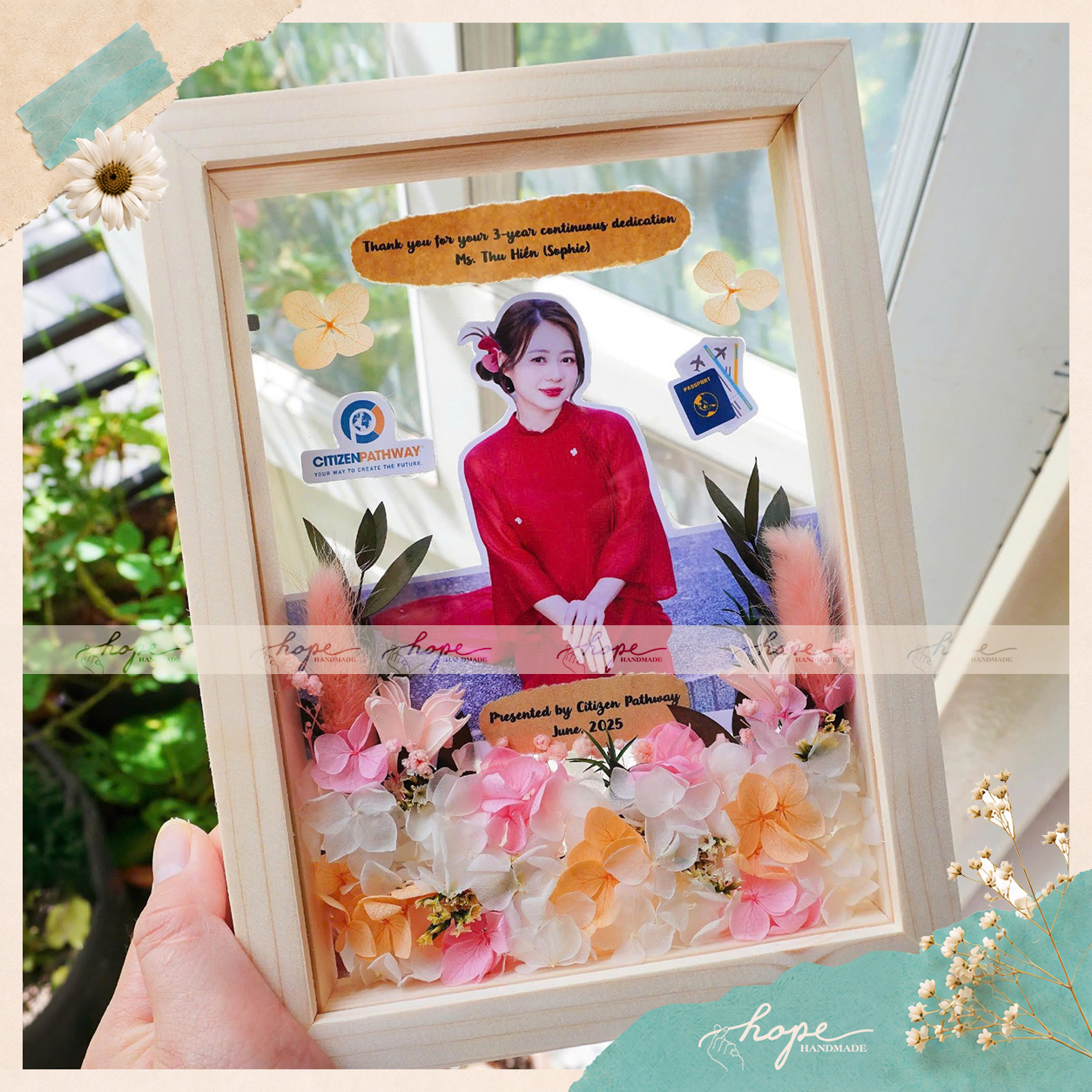 Khung hoa khô A5 handmade, set quà tặng sinh nhật kỷ niệm đám cướI, cá nhân hóa theo yêu cầu