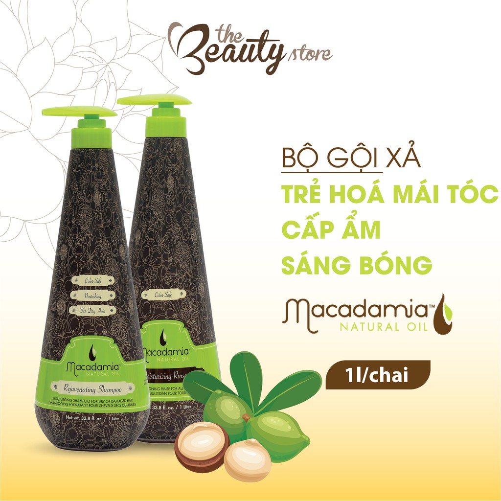 Cặp gội xả trẻ hóa Macadamia giúp dưỡng ẩm, chống lão hóa tóc, mềm mại, chiết xuất từ tinh dầu macca Rejuvenating Shampoo Moisturizing Rinse M_3020 The Beauty Store shop