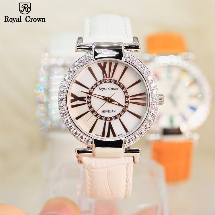 Đồng Hồ Nữ Chính Hãng Dây Da Royal Crown 6116 Chống Nước Chống Xước