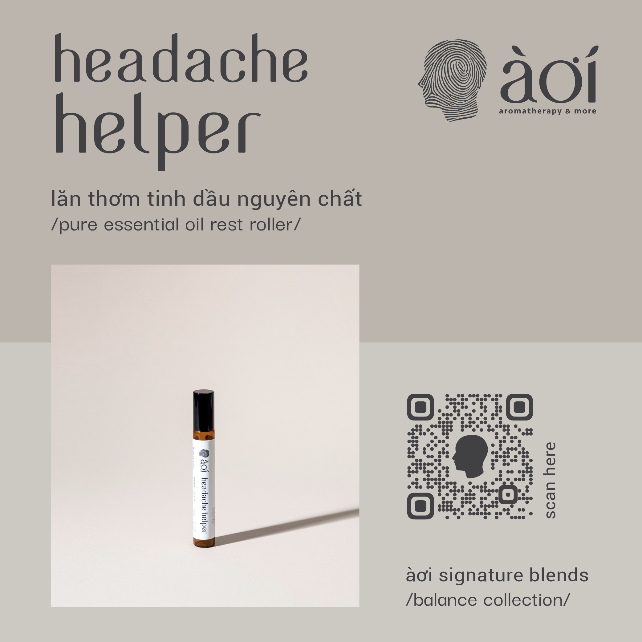 Lăn thơm tinh dầu thiên nhiên headache helper | rest roller pure essential oil blend by àơi | àơi signature blend - headache helpe in /balance/ collection