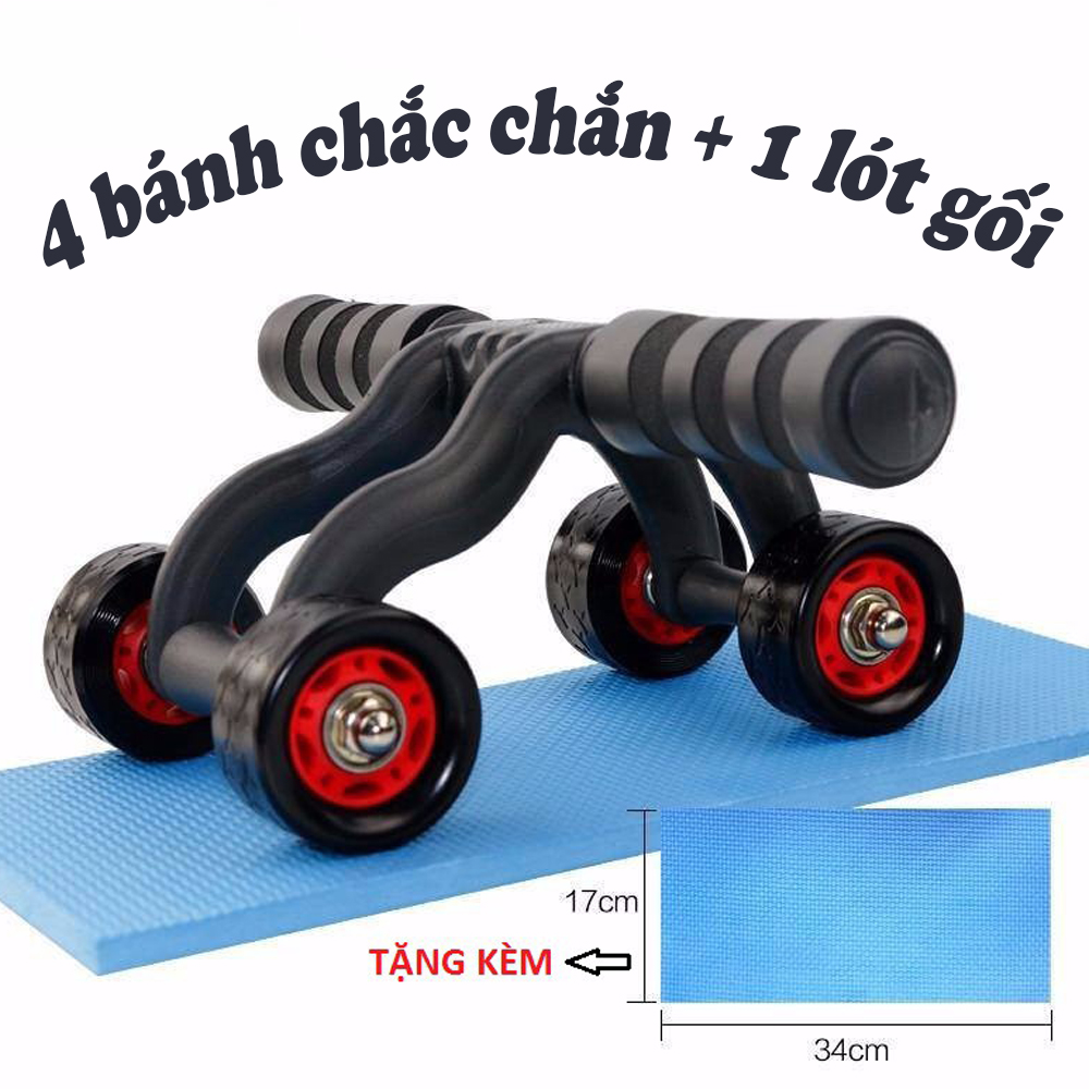 [Tặng thảm lót]Con lăn tập cơ bụng 4 bánh cỡ lớn khung máy từ nhựa PVC, bánh xe PU và tay cầm bọc mút cực êm - CHẤT LƯỢNG TỐT