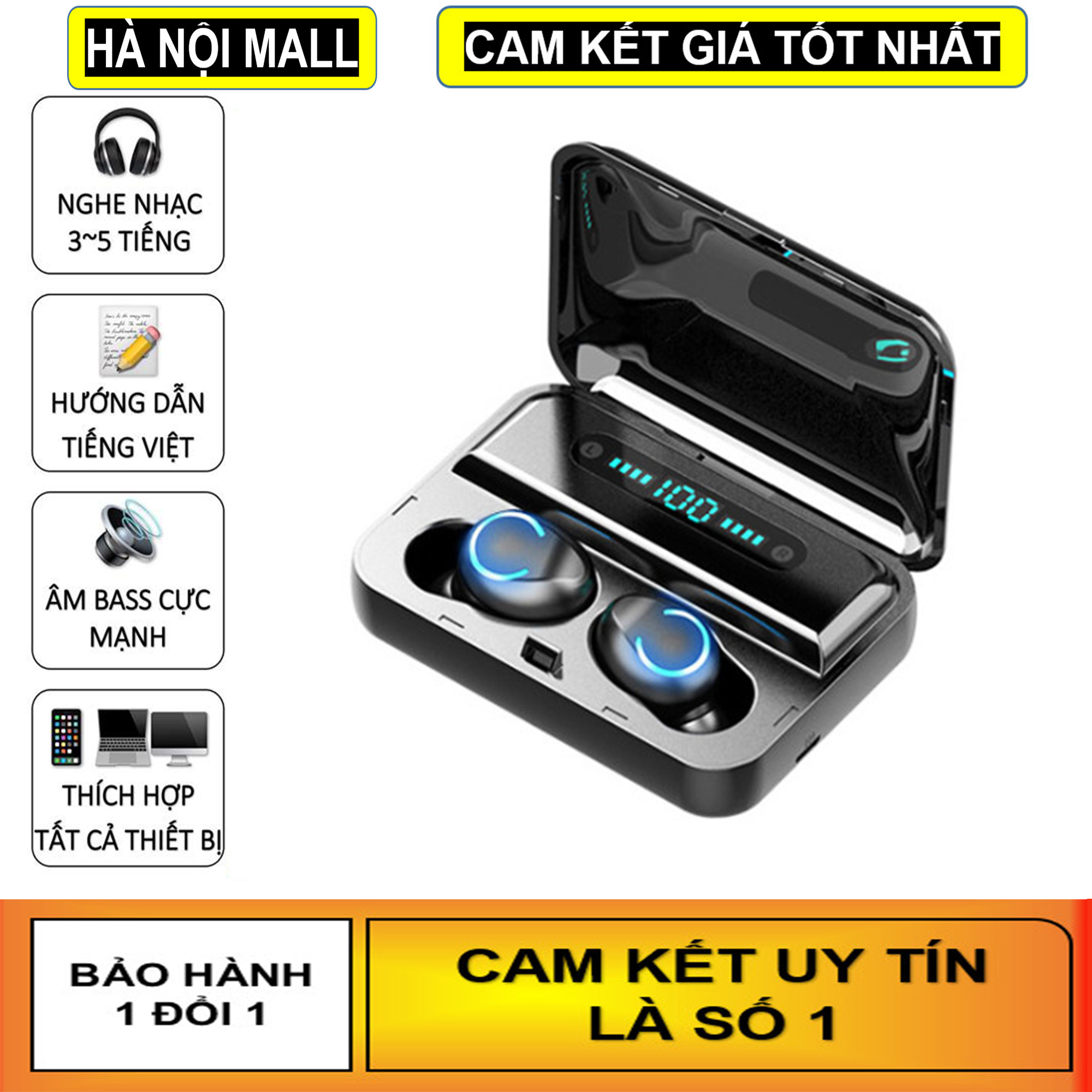 Tai nghe bluetooth, Tai nghe bluetooth khong day, Tai Nghe Bluetooth Amoi F9 Cao Cấp (Version 2020), Tai Nghe Bluetooth 5.0, Amoi F9, Cảm Ứng, Màn Led, Chống Nước, Chống Ồn, HiFi TWS Siêu Bass, Siêu Trầm, Tương Thích Với Mọi Dòng Smart Phone
