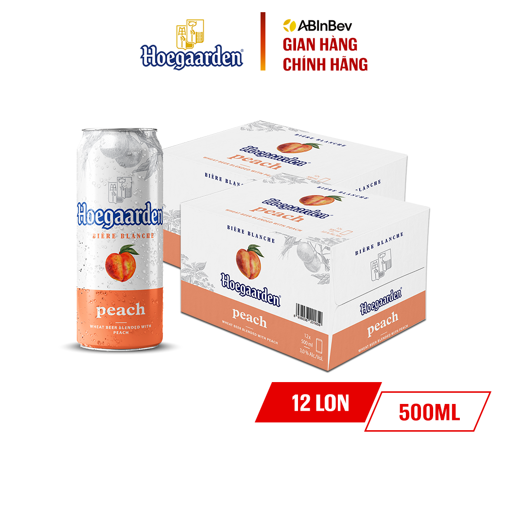 Combo 2 Thùng 12 Lon Bia Bỉ Hoegaarden Peach Chính Hiệu - Hương Vị Đào (500ml/lon)