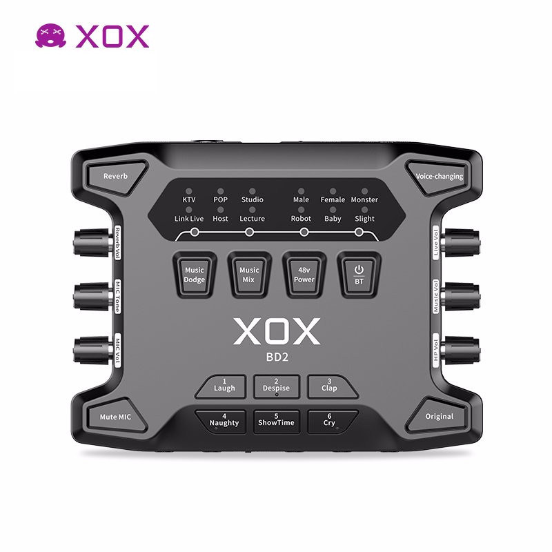 Sound Card XOX BD2 - Sound Card Thu Âm Pc Live Stream , Lấy Nhạc Bằng Bluetooth 5.0 , Tích Hợp Nguồn 48V , Hiệu Chỉnh Micro Dễ Dàng , Nhiều Hiệu Ứng Vui Nhộn , Hỗ Trợ 2 Micro , 2 Tai Nghe Song Ca.