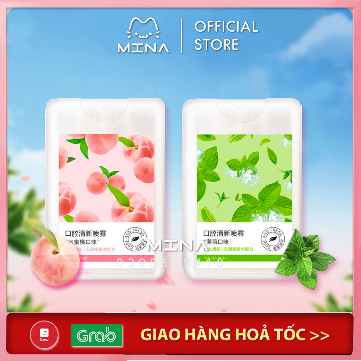 Xit thơm miệng heyxi vị đào, bạc hà thơm mát xịt thơm miệng sát khuẩn giữ lâu mùi thơm