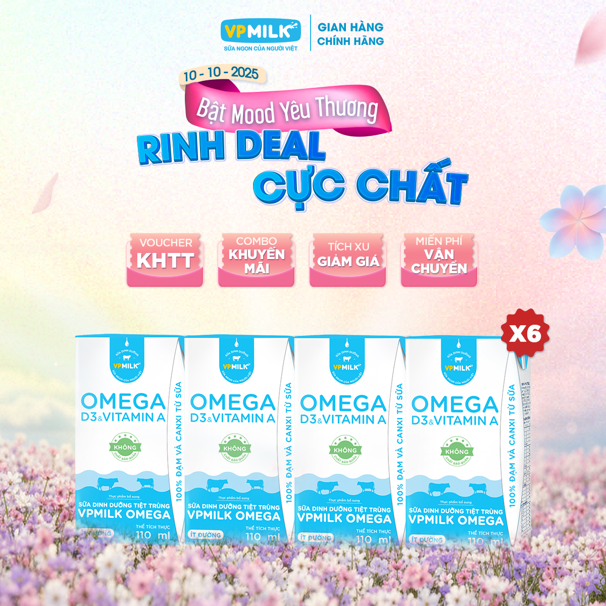   6 lốc 110ml  Sữa Dinh Dưỡng Tiệt Trùng VPMilk Omega ÍT ĐƯỜNG dạng hộp 110ml cho bé trên 1 tuổi  4 hộp x 6  