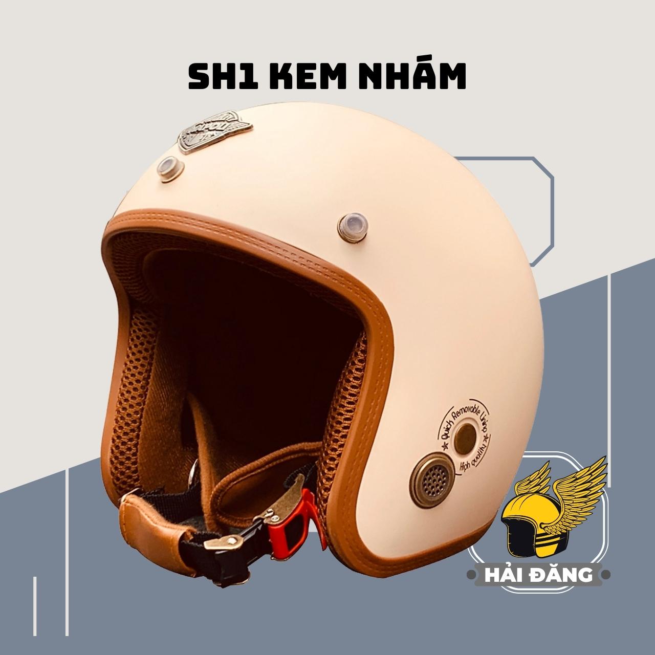 [HCM]Nón bảo hiểm 3/4 đầu đi phượt Napoli SH1 kem nhám lót nâu Freesize 55-58 cm - bảo hành 12 tháng