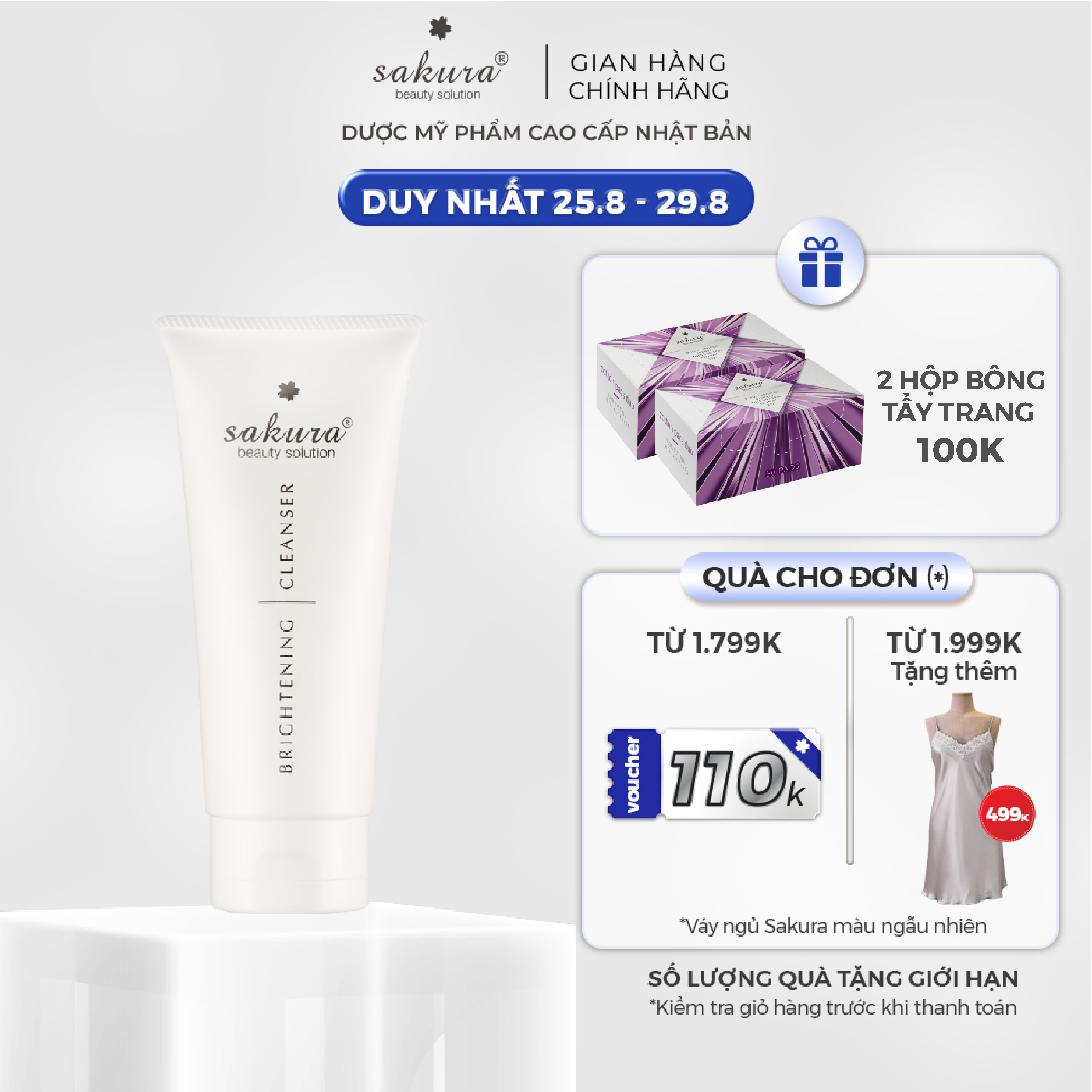 Sữa rửa mặt trắng da Sakura Brightening Cleanser 100ml