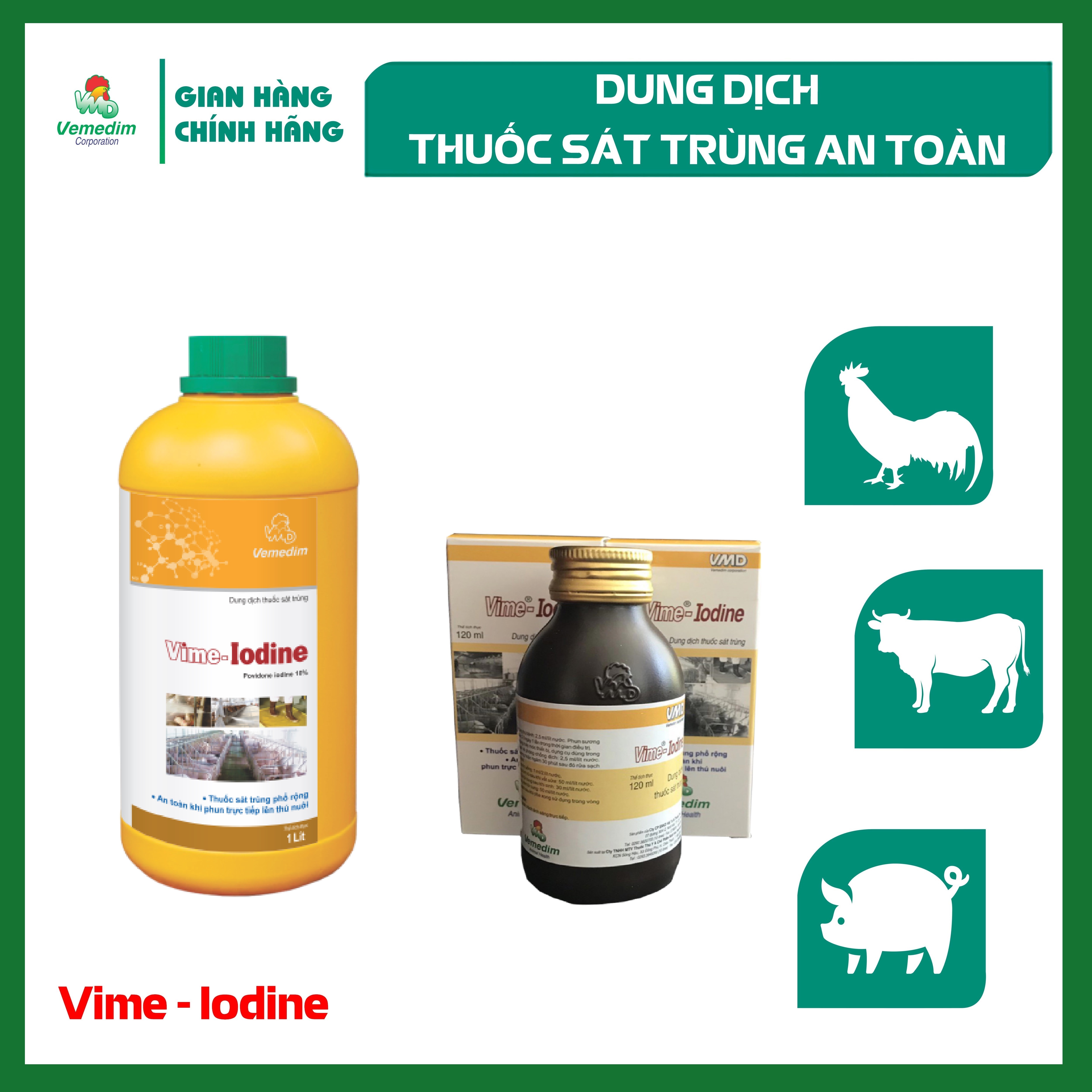 "Hoàn tiền đến 10%" Vemedim Vime-Iodine Tẩy trùng vết thương cho chó mèo, heo, trâu bò, gia cầm an toàn, hiệu quả