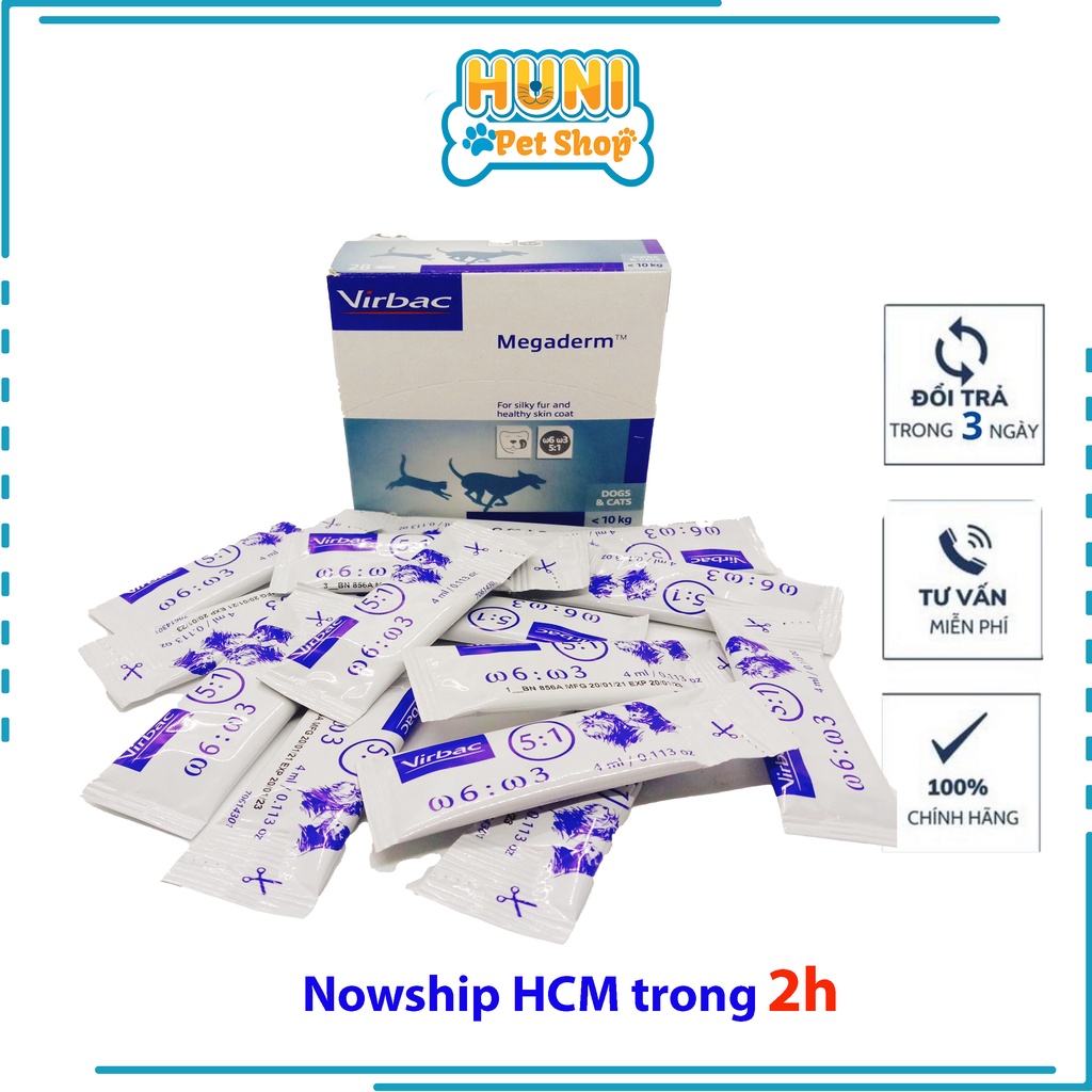 Gel dưỡng lông cho chó Megaderm Virbac gel dinh dưỡng giúp mượt lông, da, hỗ trợ điều trị viêm da giảm ngứa - 5 gói tiết kiệm