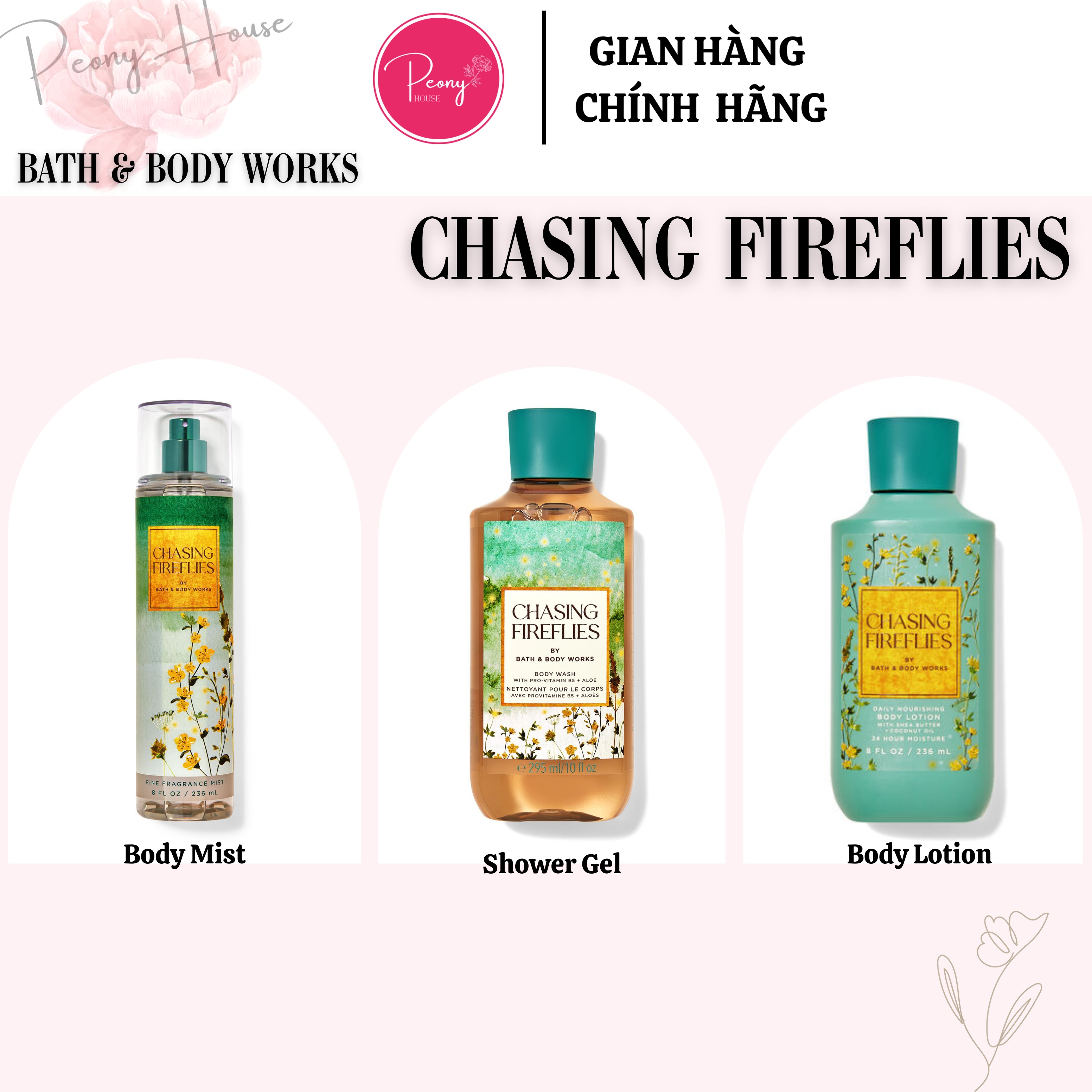 Xịt thơm body mist chasing fireflies bath & body works mùi mới