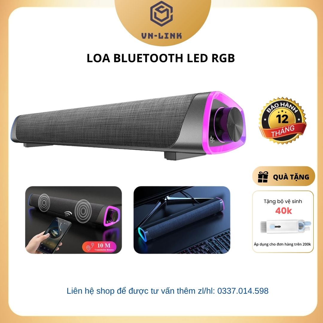 Loa SoundBar Bluetooth, Có dây cắm Led RGB Niye siêu BASS V8 âm thanh vòm 8D sống động chân thực