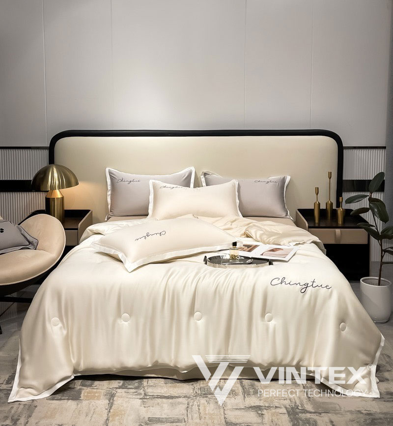 Bộ chăn ra giường 5 món chingtue vintex, chăn ga grap gối đệm nệm trải phủ giường trần bông cao cấp full