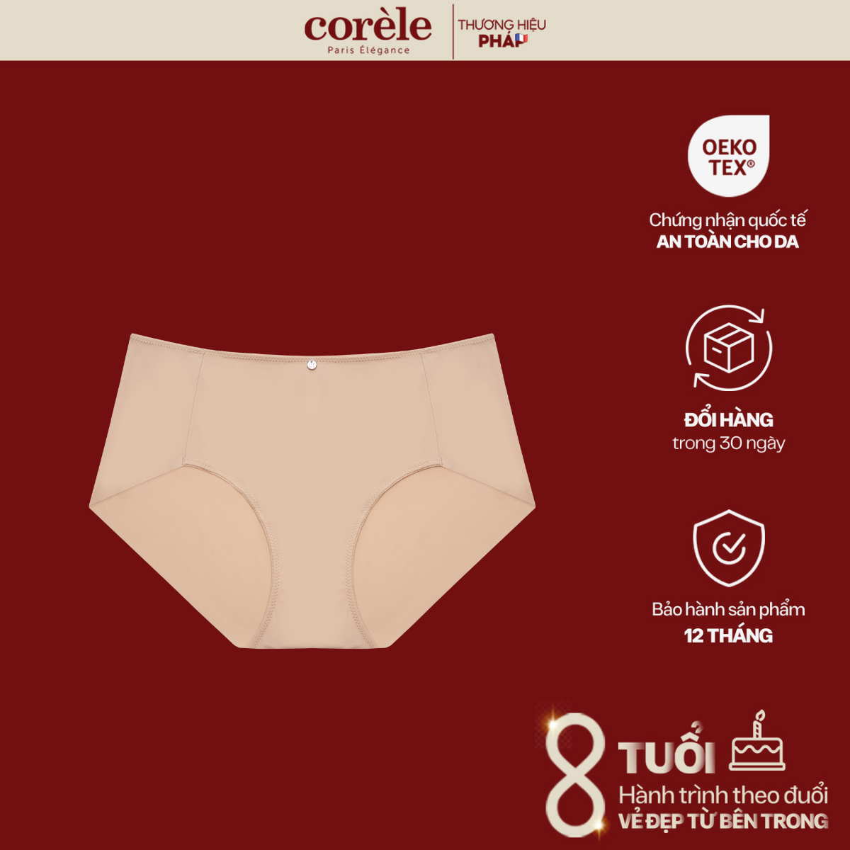 Quần lót nữ corèle lưng vừa, thun lạnh cao cấp, che phủ tốt, chuẩn an toàn quốc tế oeko-tex từ corèle v pháp - 02156a