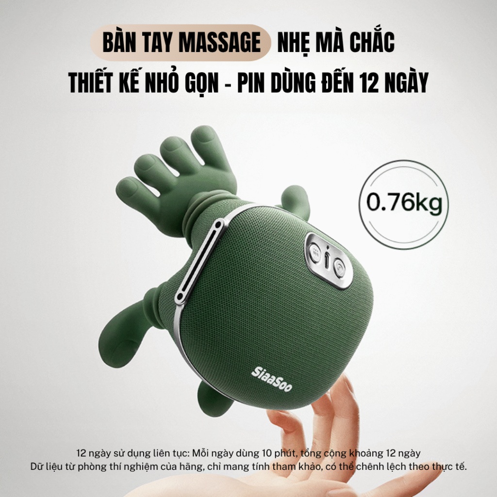 Máy massage cổ vai gáy siêu nhẹ chỉ 0,76 kg nhỏ bằng bàn, mô phỏng bàn tay, bảo hành 12 tháng