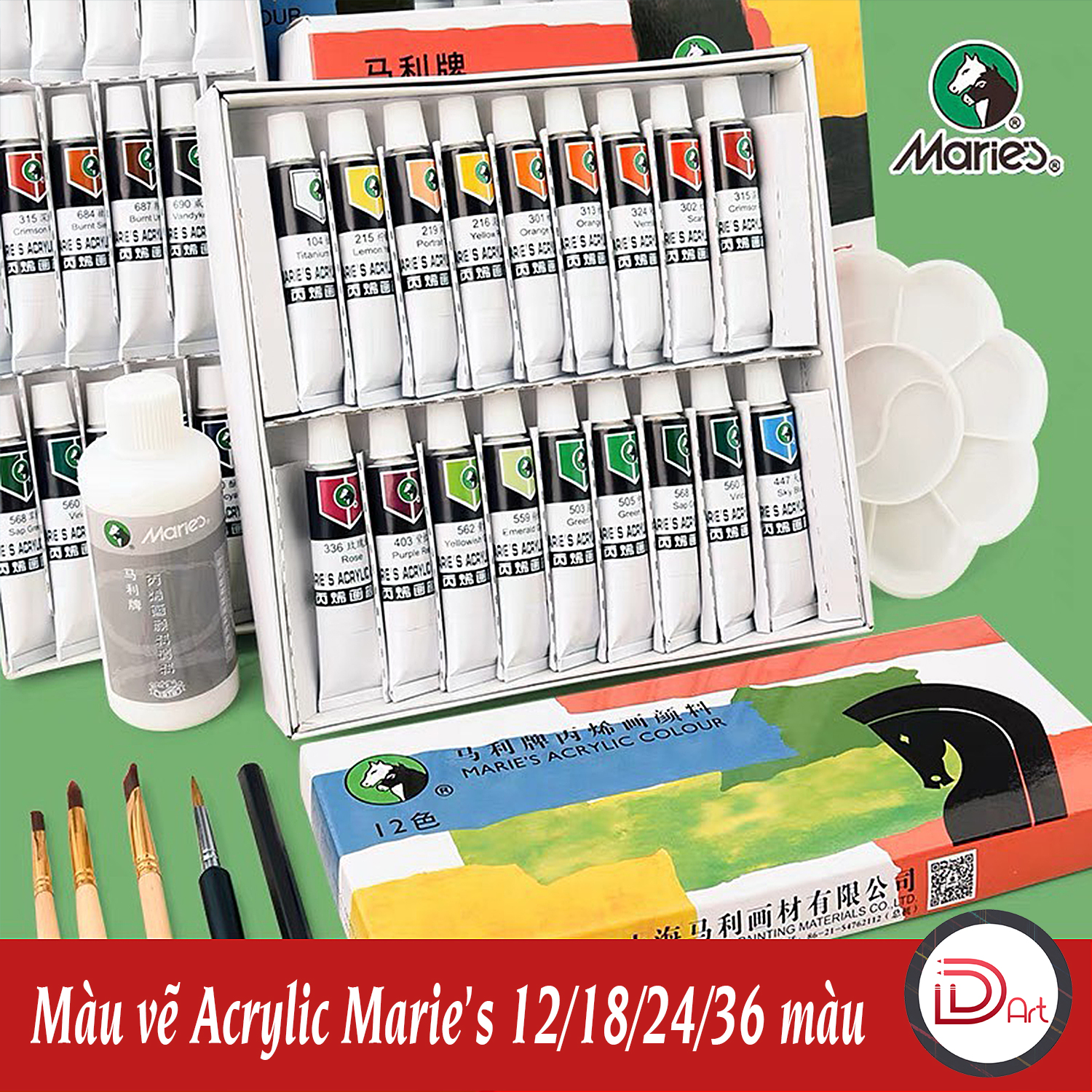 Bộ Màu Vẽ Acrylic MARIE'S Dạng Tuýp 12ml (12/18/24/36 màu)