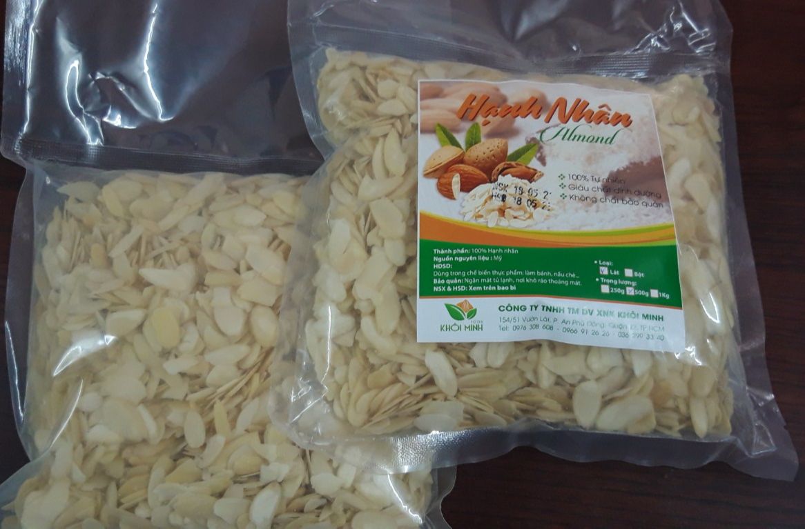 Túi 500gr hạnh nhân tươi cắt lát nguyên liệu nhập khẩu úc, mỹ