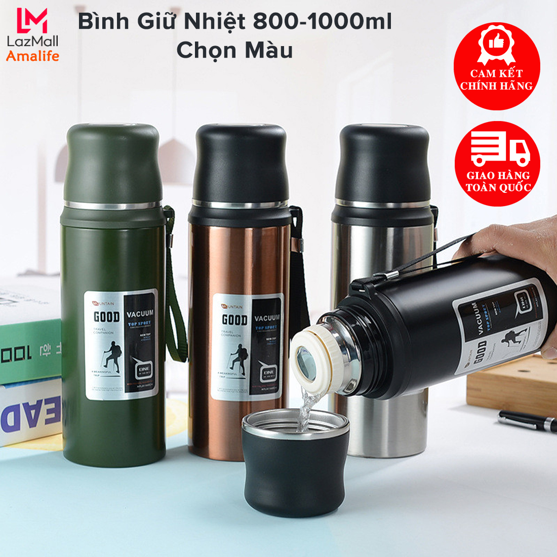 Bình Giữ Nhiệt Good Pro 800-1000ML Thể Thao 12 Tiếng Làm Từ Inox 304 An Toàn Tuyệt Đối Chọn Màu – Bình Nước Giữ Nhiệt Có Nút Nhấn, Kiêm Cốc Inox Cao Cấp Chinh Hãng Amalife
