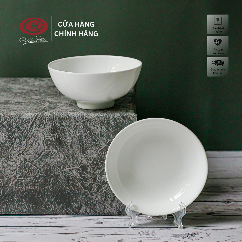 Sứ Xương Cao Cấp - Bát Chấm Trắng Trơn - Sứ Minh Châu