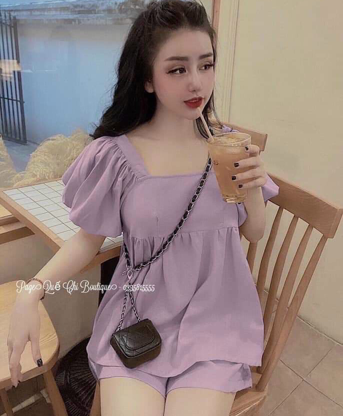 Sét Bộ Đồ Nữ Chất Đũi Trơn Áo Tay Phồng Cực Xinh & Quần Đùi Thiết Kế Sang Chảnh Đi Làm Công Sở, Đi Chơi Du Lịch Cực Xinh Đẹp Beta Fashion, Free Size (40-55) Ký Mặc Vừa Nha