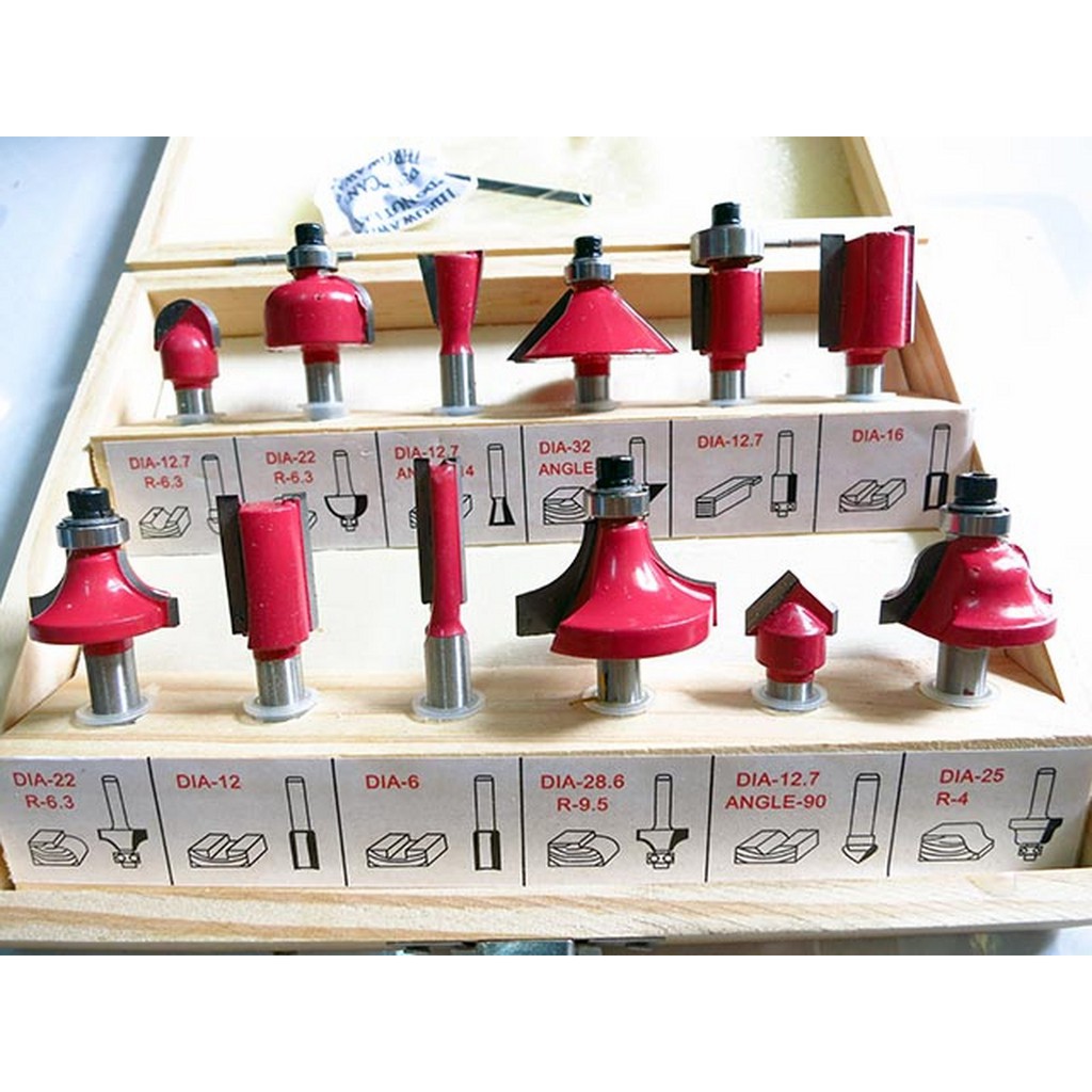 Bộ mũi phay gỗ 12 món độc đáo 6.3 ly