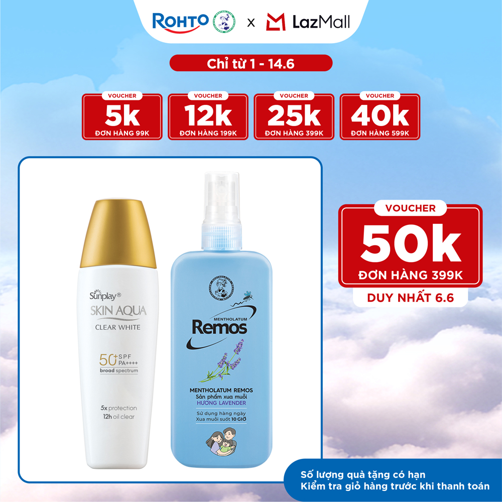 [VB] Combo Sữa chống nắng kiềm dầu cho mặt Sunplay Skin Aqua Clear White 25g + Xịt chống muỗi Remos hương lavender 150ml