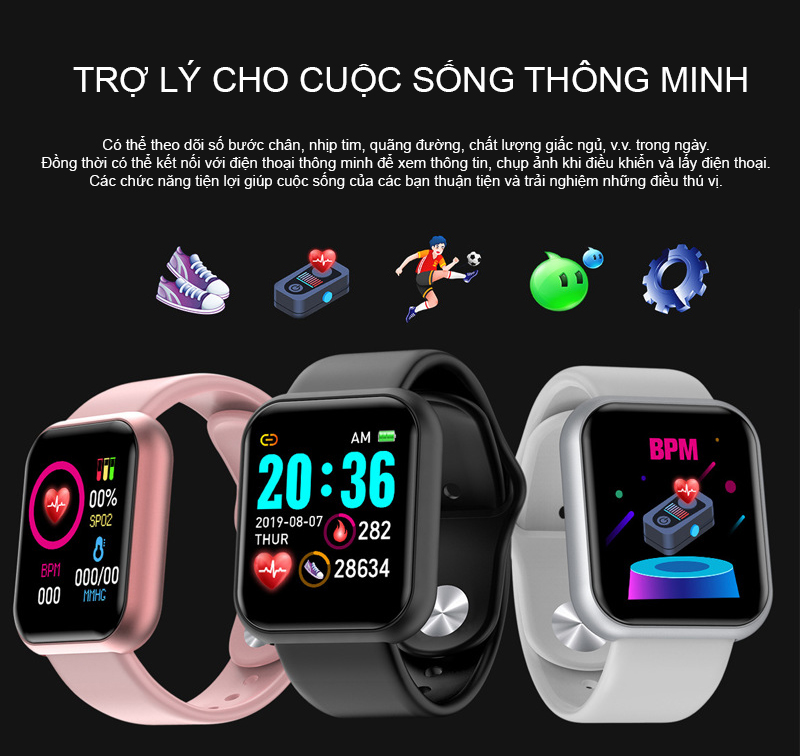 Đồng hồ thông minh Smartwatch Y68 kiểu dáng AWatch Series 6. Top 1 đồng hồ thông minh giá rẻ