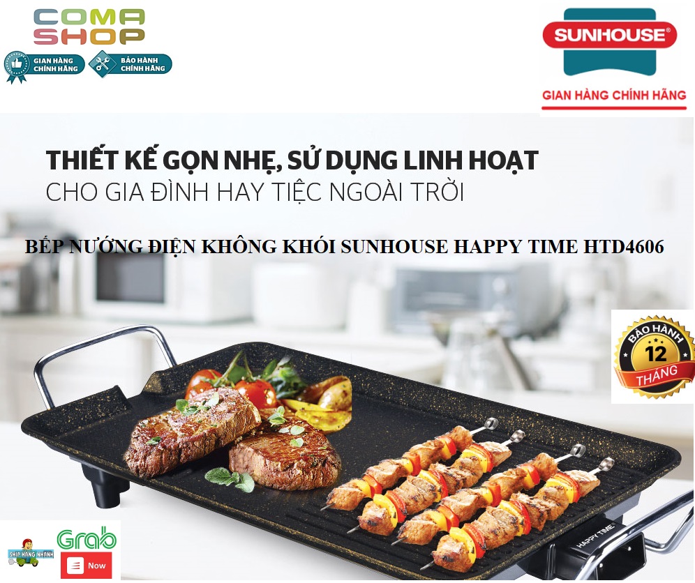 BẾP NƯỚNG ĐIỆN KHÔNG KHÓI SUNHOUSE HAPPY TIME HTD4606 - CHÍNH HÃNG BẢO HÀNH 12 THÁNG