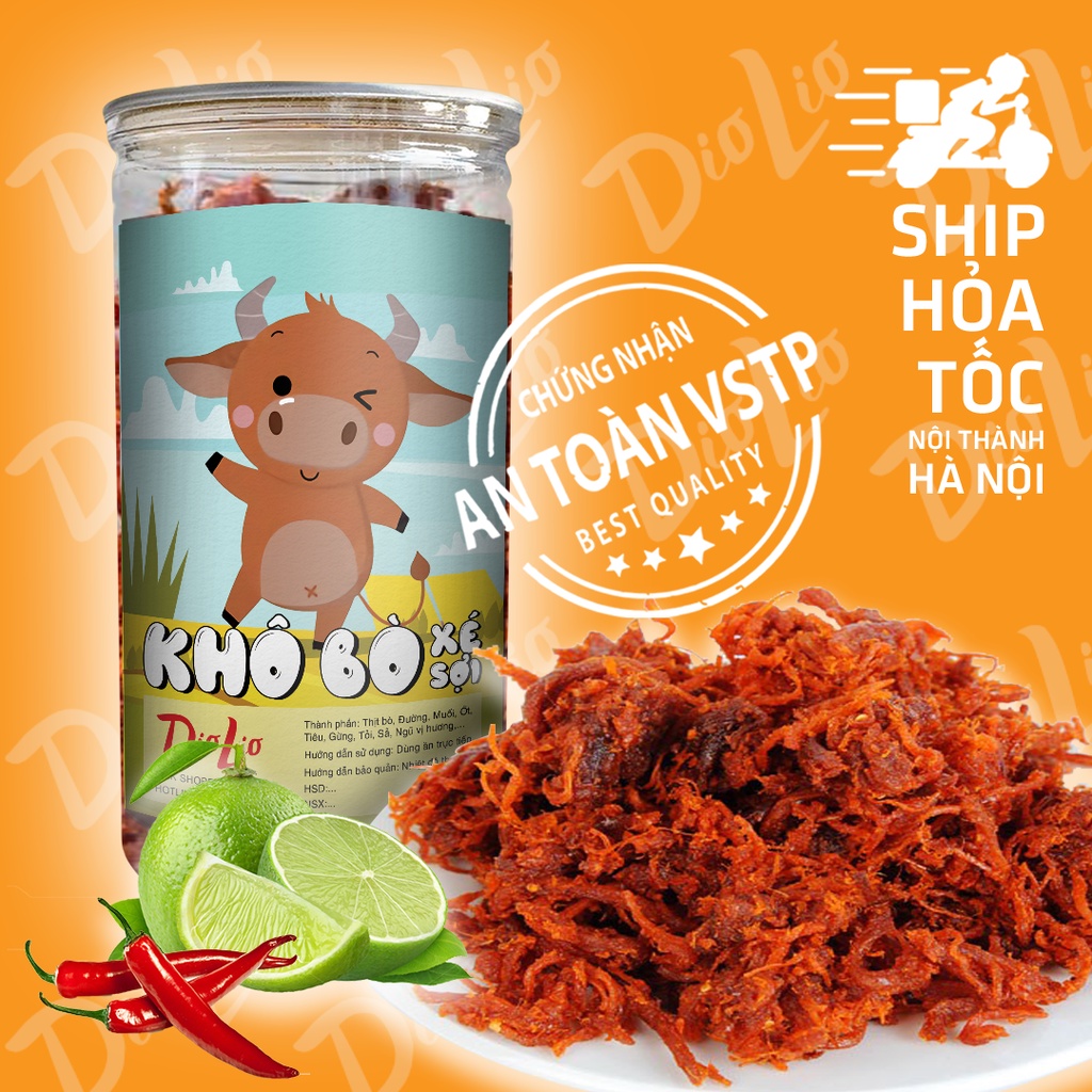 Bò khô sợi lá chanh Diolio hộp 300gr, khô bò loại ngon, thơm, dai đậm vị