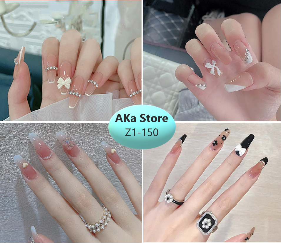 Bộ 24 móng tay giả đính đá làm nail Aka Store