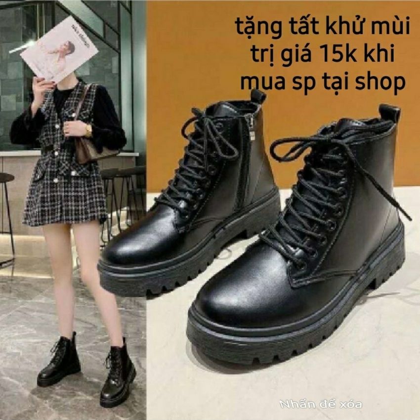 giày bốt nữ cổ thấp đế vuông kéo khóa cạnh TẶNG TẤT KHỬ MÙI trị giá 15k tại BITBABO giày đế cao 3cm đi tôn dáng xinh chất da mềm đi êm chân hợp thời trang dễ mix đồ dễ lau chùi và bảo quản