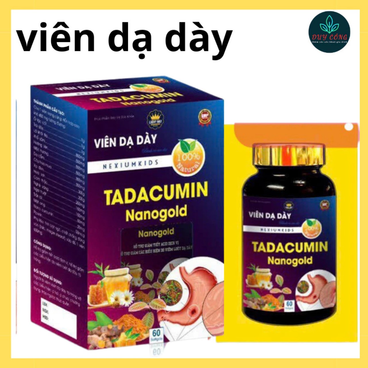 Hộp 60 viên dạ dày bình vị an dạ nexiumkids tadacumin nanogold hỗ trợ giảm tiết acid dịch vị, trào ngược dạ dày shop bé sữa