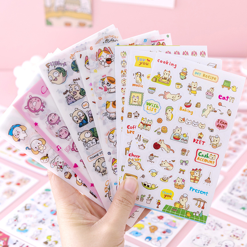 Set 6 tấm sticker cute dễ thương, tấm dán hình hoạt hình