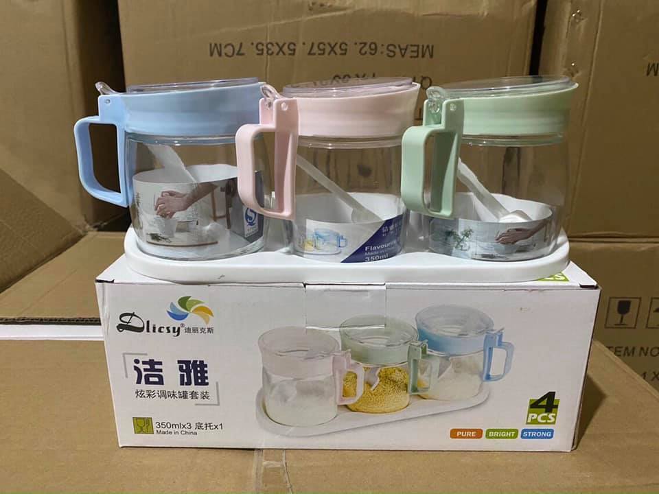 Bộ 3 lọ thuỷ tinh đựng gia vị có kèm thìa