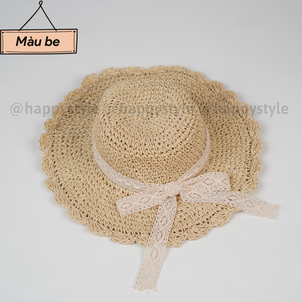 Mũ cói mềm cao cấp ️❤️ ️Nón cói đi biển vành chống nắng phối nơ ren Vintage đi biển mùa hè cực xinh NC8 - Happy Style