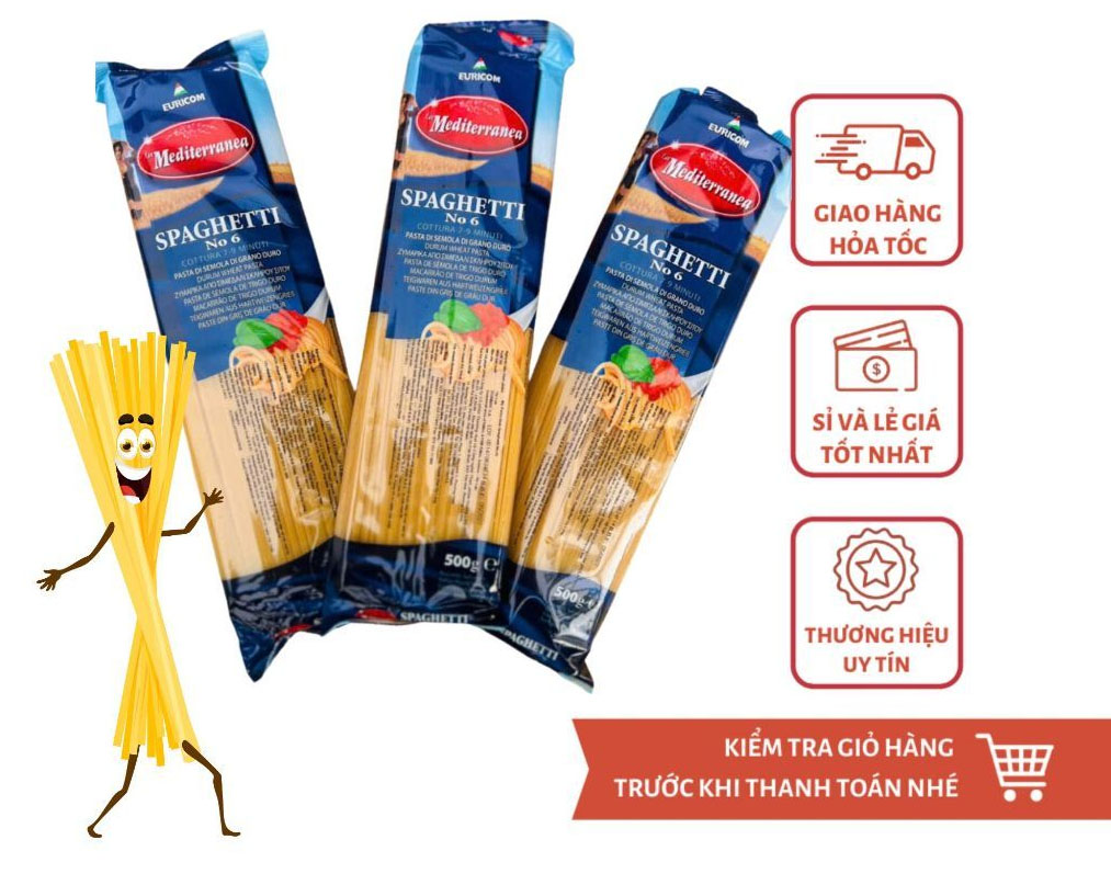 Mỳ Spaghetti No.6 Mediterranea | Gói 500g - Sợi Mì To và Dai, Luộc nhanh