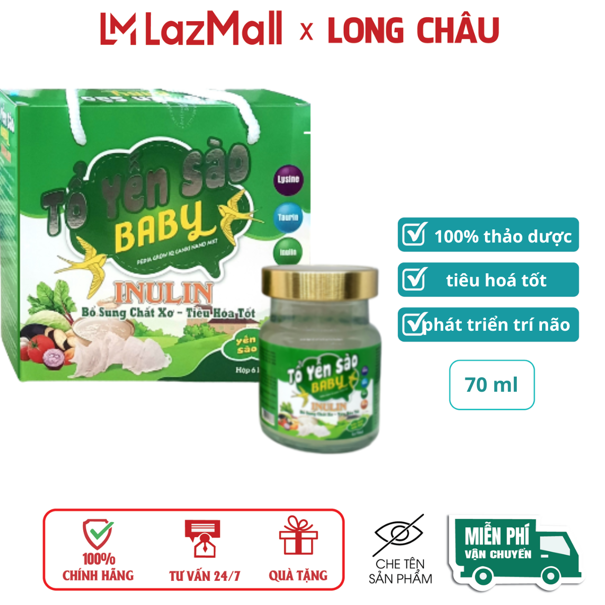 Yến Sào Baby xanh  Yến tươi sào 35 giúp ăn nhủ ngon, tăng đề kháng – Hộp 6 lọ x 70ml