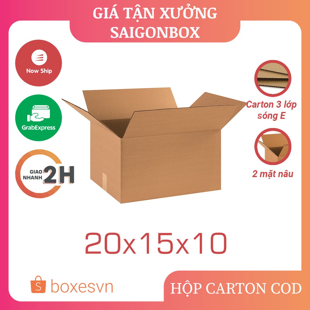 [GIÁ TẬN XƯỞNG] Combo 50 hộp giấy carton size 20x15x10 cm để đóng gói hàng hóa