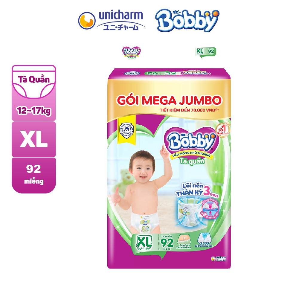 Tã bỉm quần bobby lõi nén thần kì 3mm m112/l96/xl84/xxl76